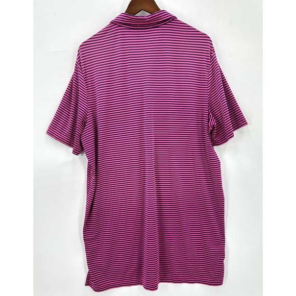 RLX Ralph Lauren Polo Shirt Mens Stripe Short Sleeve Logo Pga West Pink Navy L - Picture 2 of 10